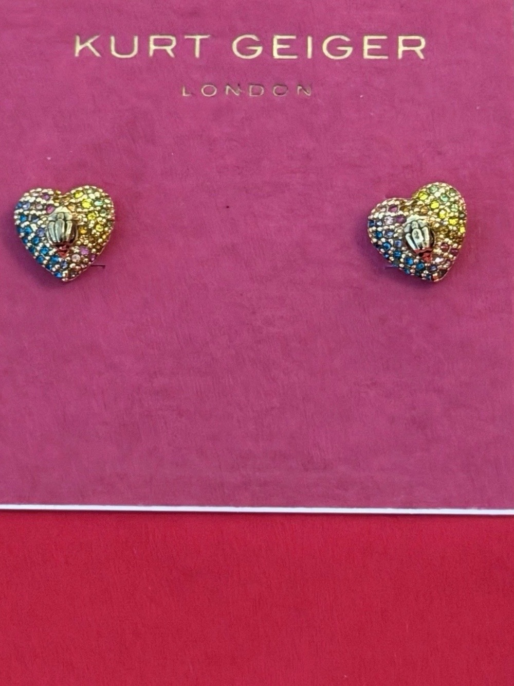 Kurt Geiger Multicolored Crystal Heart Stud Earrings